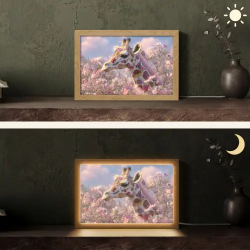 Giraffe - Bloemen - Roze Light Box met kabel (Tafellamp) klein -sfeer3