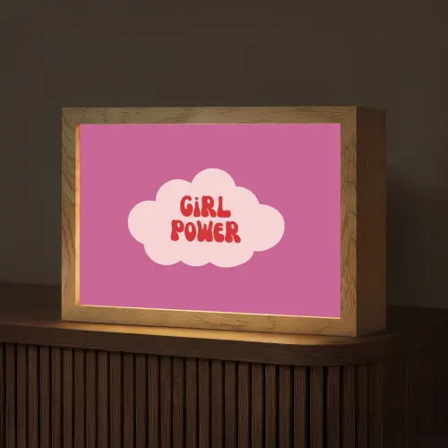 Girl power - Wolk - Roze Light Box met kabel (Tafellamp) klein -z3d_website