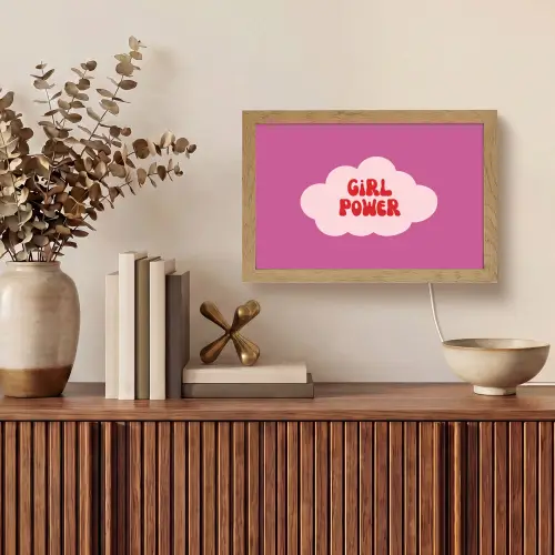 Girl power - Wolk - Roze Light Box met kabel (Tafellamp) klein -sfeer2