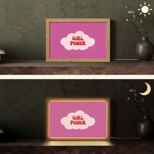 Girl power - Wolk - Roze Light Box met kabel (Tafellamp) klein -sfeer3