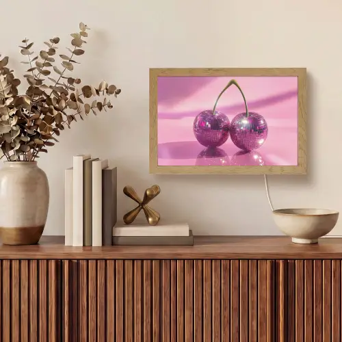 Glitter - Discobol - Roze - Kersen Light Box met kabel (Tafellamp) klein -sfeer2