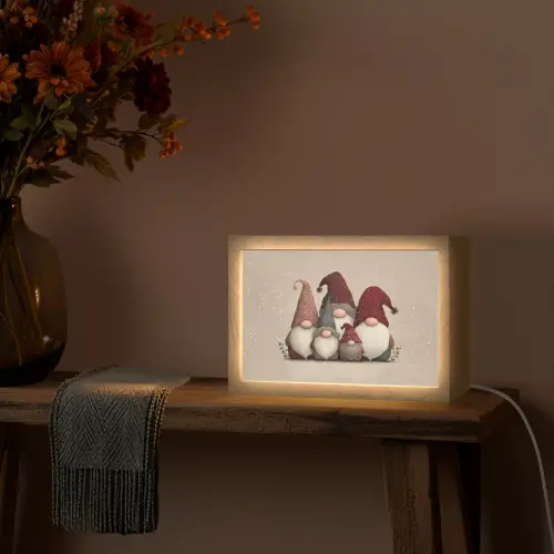 Kabouters - Kerst - Sneeuw - Puntmutsen Light Box met kabel (Tafellamp) klein -sfeer4