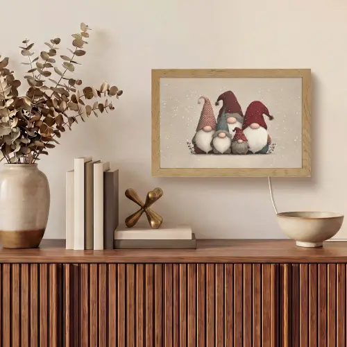 Kabouters - Kerst - Sneeuw - Puntmutsen Light Box met kabel (Tafellamp) klein -sfeer2