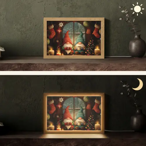 Gnooms - Kerst - Raam - Kleurrijk Light Box met kabel (Tafellamp) klein -sfeer3