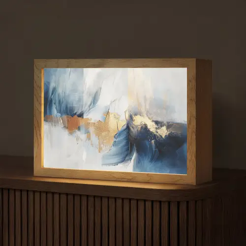 Goud - Blauw - Verf - Kunst - Modern Light Box met kabel (Tafellamp) klein -z3d_website