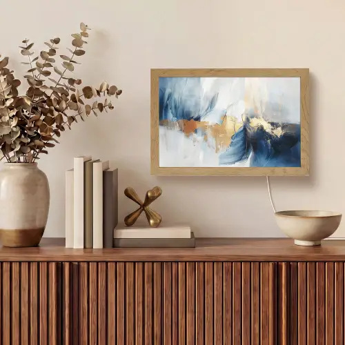Goud - Blauw - Verf - Kunst - Modern Light Box met kabel (Tafellamp) klein -sfeer2