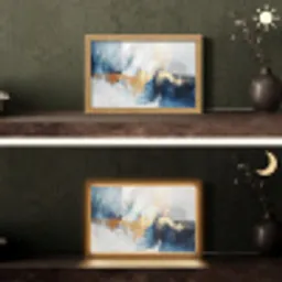 Goud - Blauw - Verf - Kunst - Modern Light Box met kabel (Tafellamp) klein -sfeer3