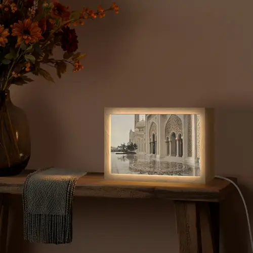 Gouden details - Marmer - Islamitisch Light Box met kabel (Tafellamp) klein -sfeer4