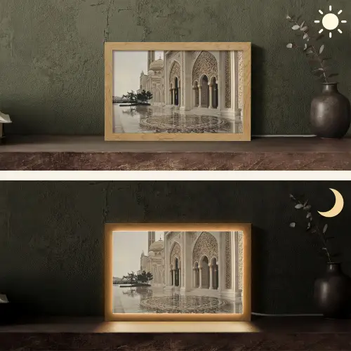 Gouden details - Marmer - Islamitisch Light Box met kabel (Tafellamp) klein -sfeer3