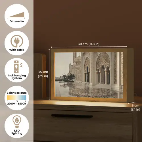 Gouden details - Marmer - Islamitisch Light Box met kabel (Tafellamp) klein -USP_EN