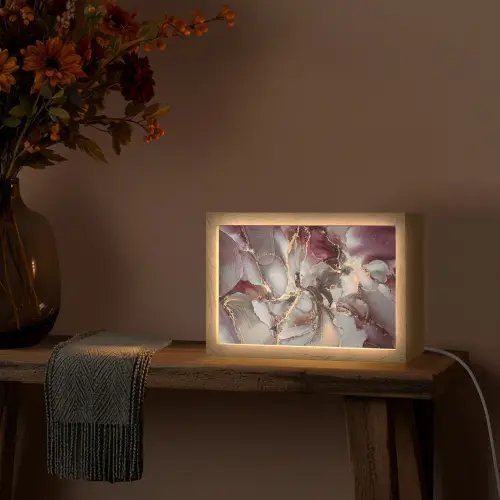Goud - Marmer - Paars Light Box met kabel (Tafellamp) klein -sfeer4