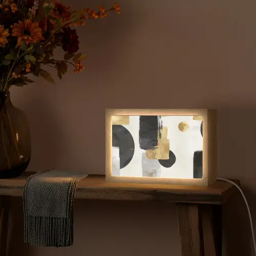 Goud - Rechthoeken - Cirkels - Abstract Light Box met kabel (Tafellamp) klein -sfeer4