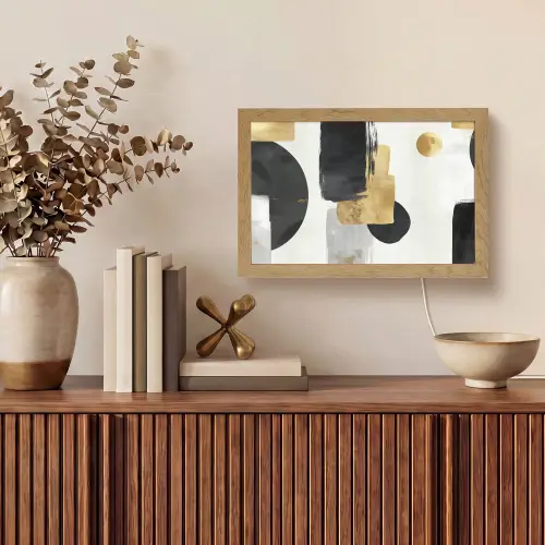 Goud - Rechthoeken - Cirkels - Abstract Light Box met kabel (Tafellamp) klein -sfeer2