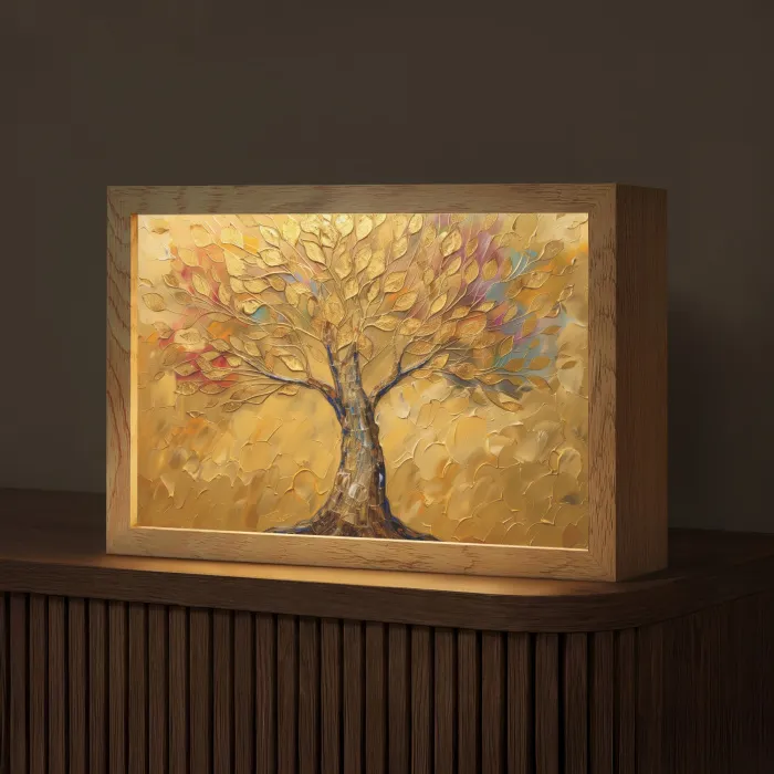 Goud - Boom - Abstract - Modern Light Box met kabel (Tafellamp) klein -z3d_website