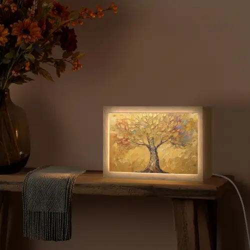 Goud - Boom - Abstract - Modern Light Box met kabel (Tafellamp) klein -sfeer4