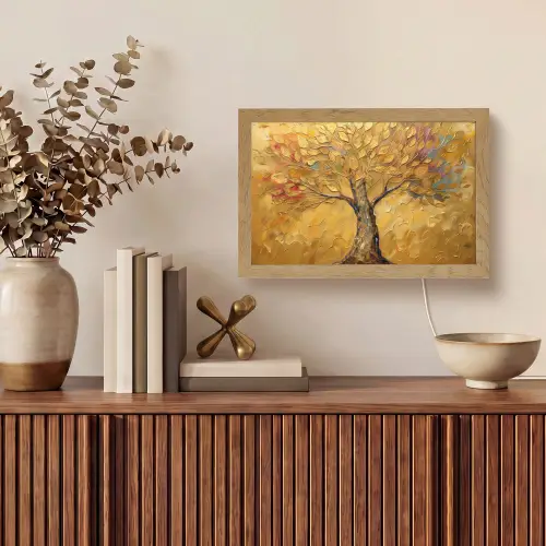 Goud - Boom - Abstract - Modern Light Box met kabel (Tafellamp) klein -sfeer2