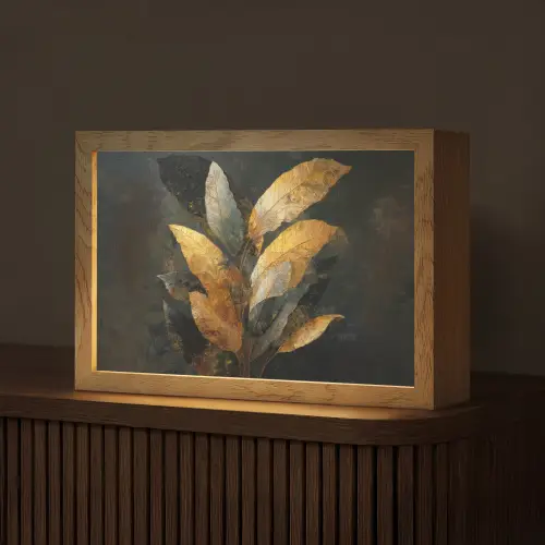 Gouden Bladcompositie – Botanische Luxe Light Box met kabel (Tafellamp) klein -z3d_website