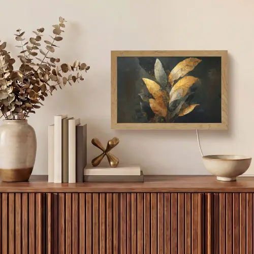 Gouden Bladcompositie – Botanische Luxe Light Box met kabel (Tafellamp) klein -sfeer2