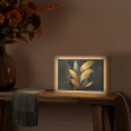 Gouden Bladcompositie – Botanische Luxe Light Box met kabel (Tafellamp) klein -sfeer4
