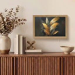 Gouden Bladcompositie – Botanische Luxe Light Box met kabel (Tafellamp) klein -sfeer2