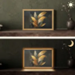 Gouden Bladcompositie – Botanische Luxe Light Box met kabel (Tafellamp) klein -sfeer3