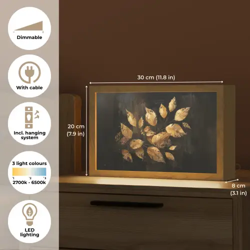 Gouden Bladeren op Donkere Achtergrond Light Box met kabel (Tafellamp) klein -USP_EN