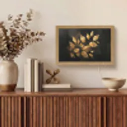 Gouden Bladeren op Donkere Achtergrond Light Box met kabel (Tafellamp) klein -sfeer2