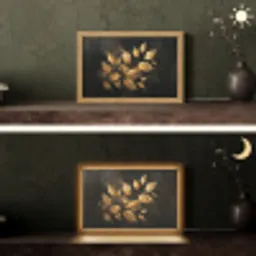 Gouden Bladeren op Donkere Achtergrond Light Box met kabel (Tafellamp) klein -sfeer3