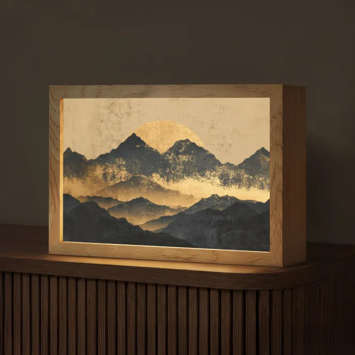 Gouden Bergen bij Maanlicht Light Box met kabel (Tafellamp) klein -z3d_website