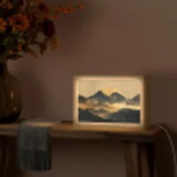 Gouden Bergen bij Maanlicht Light Box met kabel (Tafellamp) klein -sfeer4