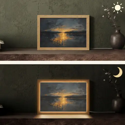 Gouden Reflectie op Water Light Box met kabel (Tafellamp) klein -sfeer3