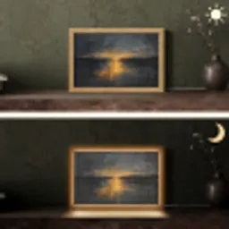 Gouden Reflectie op Water Light Box met kabel (Tafellamp) klein -sfeer3