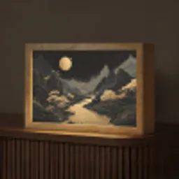 Gouden rivier - Bergen - Maan - Sterrenhemel Light Box met kabel (Tafellamp) klein -z3d_website