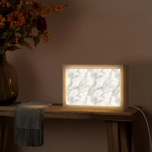 Gouden aders - Marmer - Wit Light Box met kabel (Tafellamp) klein 924 -sfeer4