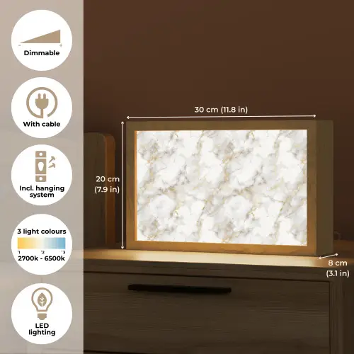 Gouden aders - Marmer - Wit Light Box met kabel (Tafellamp) klein 924 -USP_EN