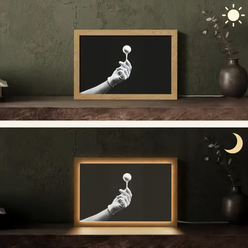 Golfbal - Zwart - Wit Light Box met kabel (Tafellamp) klein -sfeer3