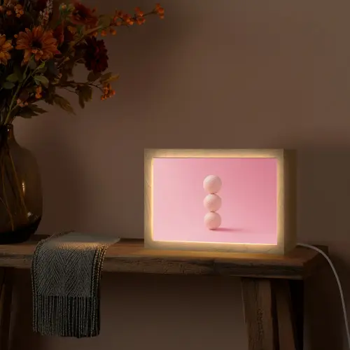 Golfballen - Roze - Drie Light Box met kabel (Tafellamp) klein -sfeer4