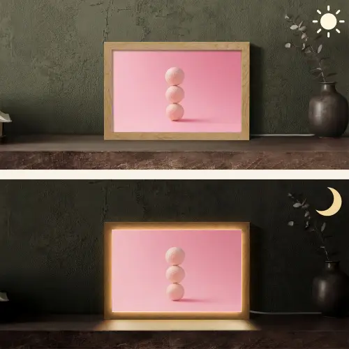Golfballen - Roze - Drie Light Box met kabel (Tafellamp) klein -sfeer3