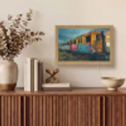 Graffiti - Verlaten trein - Street art Light Box met kabel (Tafellamp) klein -sfeer2