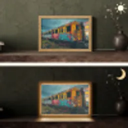 Graffiti - Verlaten trein - Street art Light Box met kabel (Tafellamp) klein -sfeer3