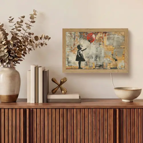 Graffiti - Banksy Style - Meisje met ballon Light Box met kabel (Tafellamp) klein -sfeer2