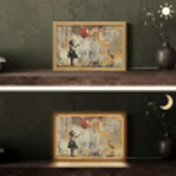Graffiti - Banksy Style - Meisje met ballon Light Box met kabel (Tafellamp) klein -sfeer3