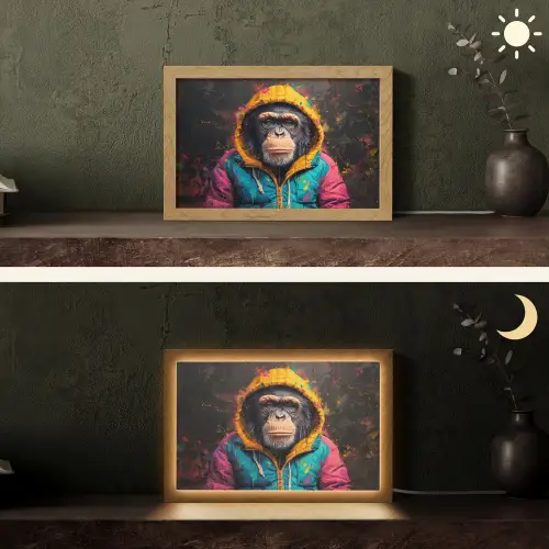 Graffiti - Chimpansee - Jas - Aap - Verf Light Box met kabel (Tafellamp) klein -sfeer3