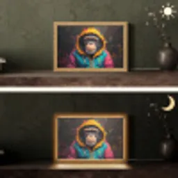 Graffiti - Chimpansee - Jas - Aap - Verf Light Box met kabel (Tafellamp) klein -sfeer3
