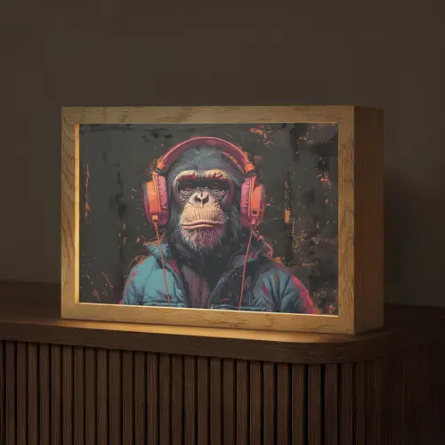 Graffiti - Chimpansee - Koptelefoon - Aap Light Box met kabel (Tafellamp) klein -z3d_website
