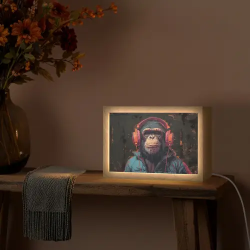 Graffiti - Chimpansee - Koptelefoon - Aap Light Box met kabel (Tafellamp) klein -sfeer4