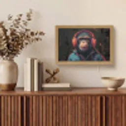 Graffiti - Chimpansee - Koptelefoon - Aap Light Box met kabel (Tafellamp) klein -sfeer2