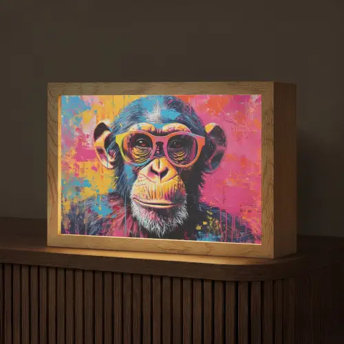 Graffiti - Chimpansee - Aap - Bril - Kleurrijk Light Box met kabel (Tafellamp) klein -z3d_website