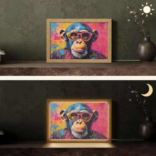 Graffiti - Chimpansee - Aap - Bril - Kleurrijk Light Box met kabel (Tafellamp) klein -sfeer3