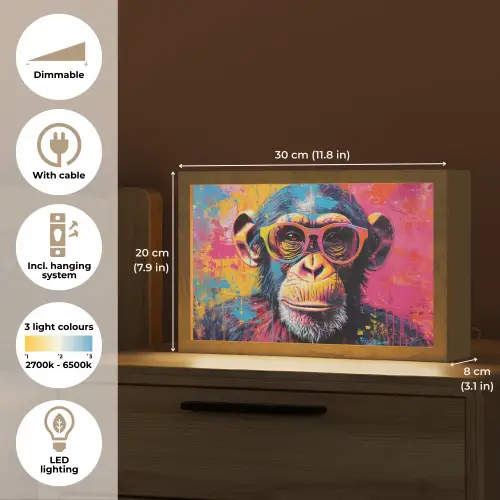 Graffiti - Chimpansee - Aap - Bril - Kleurrijk Light Box met kabel (Tafellamp) klein -USP_EN